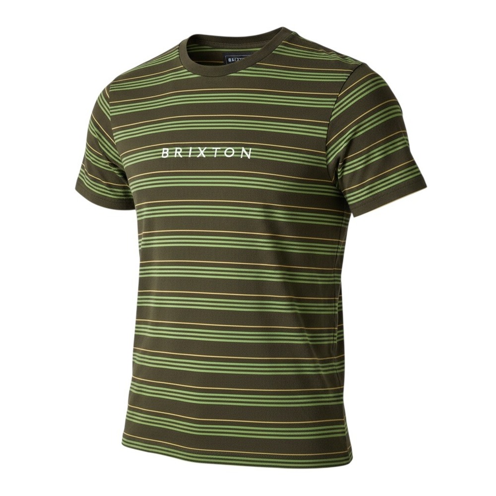 Brixton T-Shirt Size M Olive Green Mens Striped Embroidered Logo Excellent